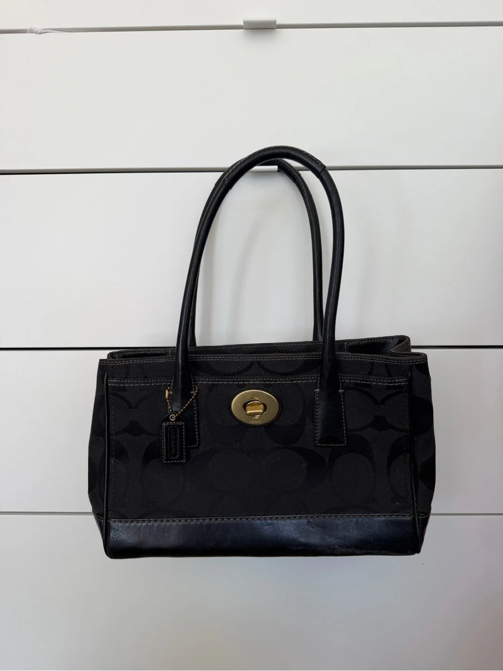 Coach Black Signature Canvas Tote with Turnlock